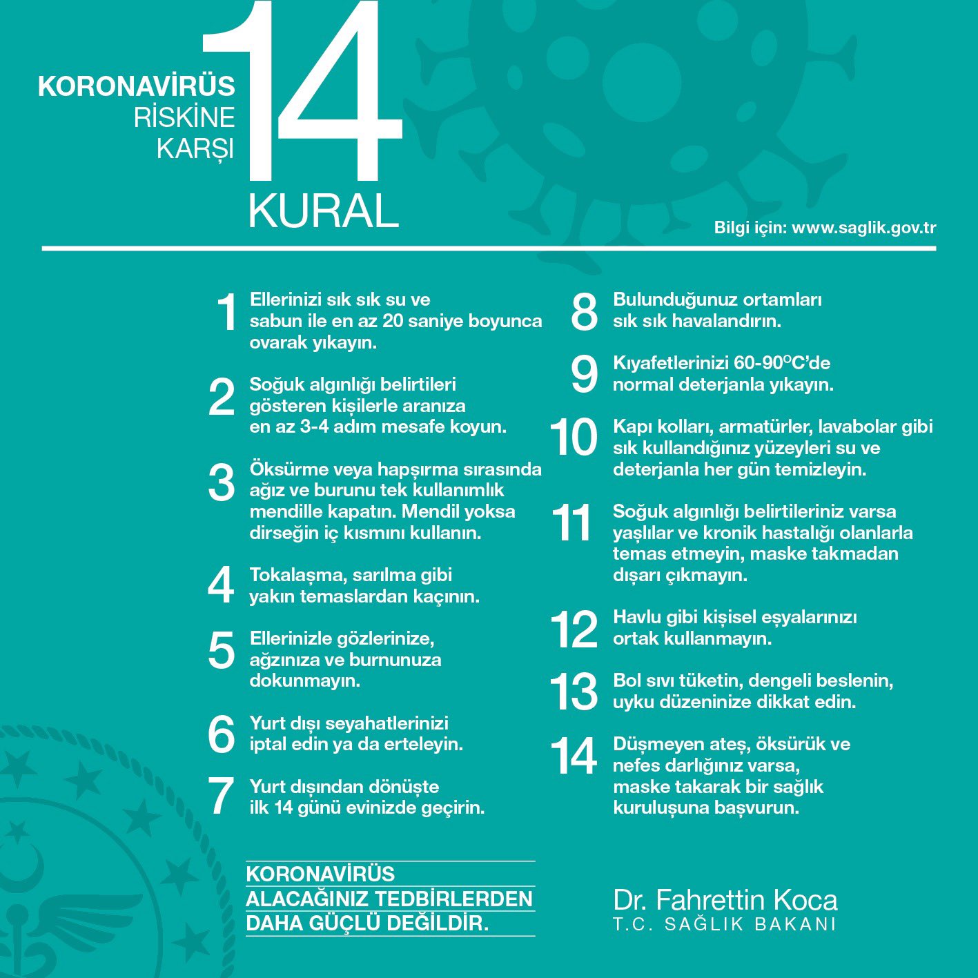 Read more about the article Koronavirüse karşı 14 maddelik tedbir planı
